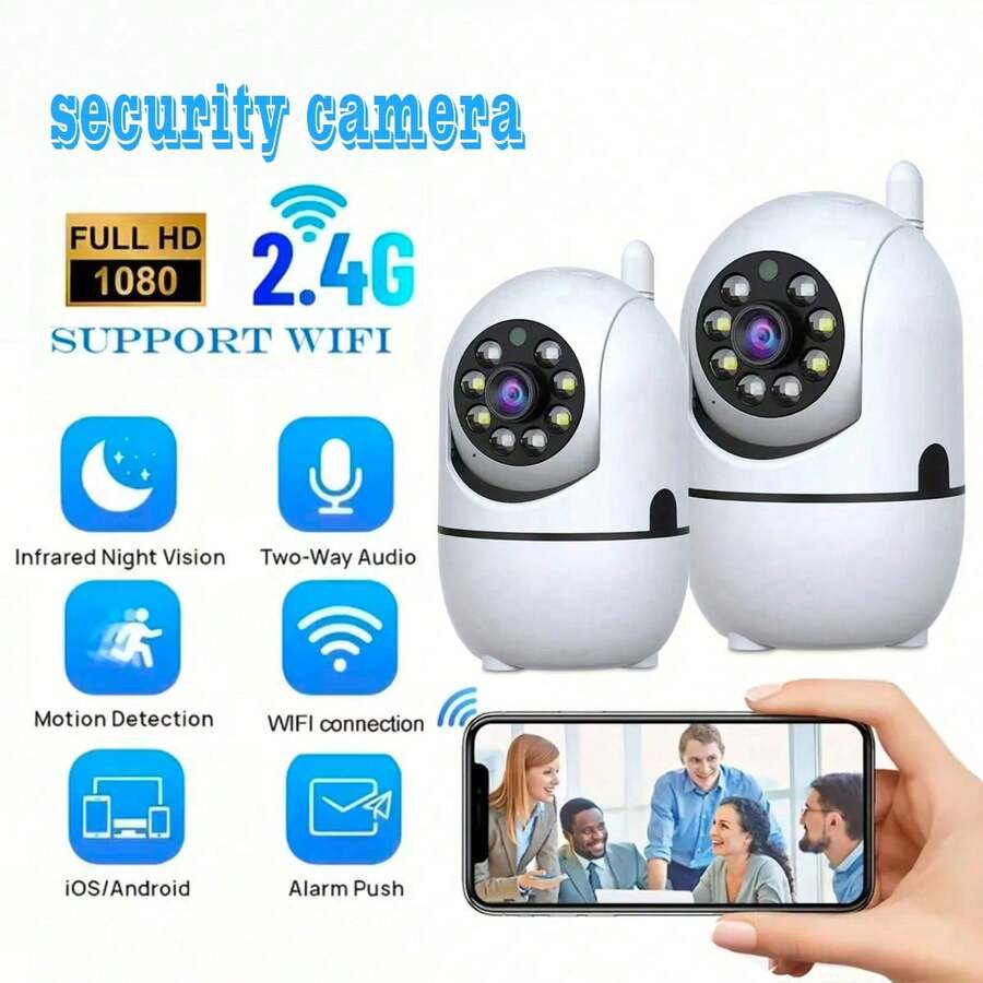 1080P高清WiFi安防摄像头，室内/室外家用监控摄像头，双向语音，夜视，移动侦测，云台/变焦，实时视频流，USB供电，多画面显示，室内安防摄像头【现代时尚设计，白色】 - 白色 - 查看 1