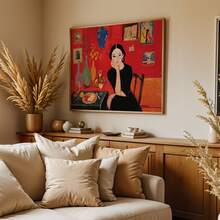 1幅抽象女性人物油画艺术印刷品 - 大胆的红色和女性化的造型墙面装饰，现代无框帆布海报，适合客厅卧室装饰 - 乔迁礼物，优雅装饰 - A - 查看 4