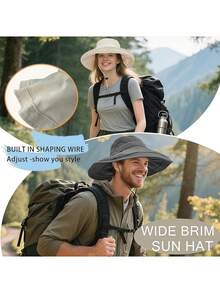 1顶女士遮阳帽，宽檐渔夫帽，防紫外线，带马尾辫孔设计，防水可折叠园艺渔夫帽 - 彩色 - 查看 10