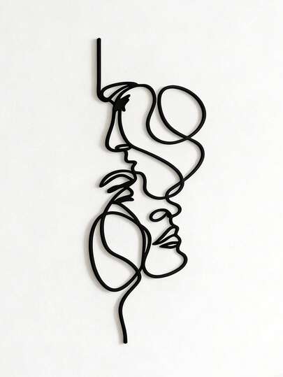 2D Flat Scandinavian Iron Minimalist Line Art - Abstract Continuous Single Line Metal Wall Decor, Black Metal Wall Sculpture For Bedroom Living Room Office, Modern Minimalist Wall Hanging For Aesthetic Boho Room Decor