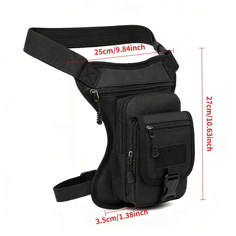 Motorcycle Thigh Bag|   Tactical Style, Can Hold Phone And Essentials, Lightweight, Zipper Closure, Adjustable Shoulder Strap, Running Belt - 黑色的 - 查看 1