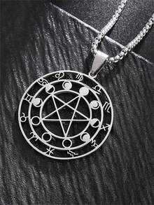 1件新款精美不锈钢巫术十二生肖占卜五芒星月相吊坠项链女士幸运饰品 - 星星 - 查看 3