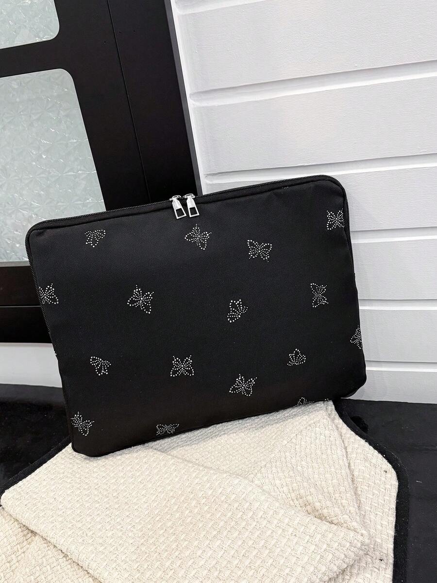 1個學生筆電包 11"/13"/15" 蝴蝶印花布料休閒中性保護套 小收納袋文件袋 筆電保護套攜帶包 11 13 15" 便攜式桌上型保護袋 相容 Mac Book HP 適合女孩和青少年男孩 相容 Air 4 5 Pro 保護殼 防震單層筆電包 - 黑色 - 查看 1