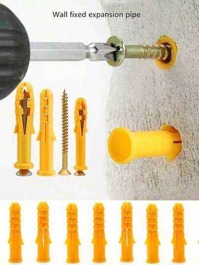 Kit, M6 * 40mm/1.575 Inch Yellow Plastic Expansion Bolt, Home Mounting Bolt, Expansion Bolt Assembly, Dry Wall Anchor Plastic Expansion Pipe, Stud Mount Yellow Croaker Expansion Rubber Stopper, Nylon Rubber Particle Expansion Plug, A Must-Have For Home Furnishings (Without Screws)