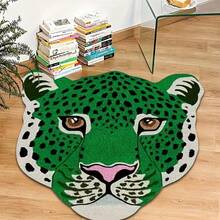 Plush Leopard Head Shaped Decorative Carpet, High-Density Polyester Fiber Animal Pattern Area Rug, Non-Slip Carpet, Thick & Soft Texture, Comfortable Foot Feel, Decorative Carpet For Home, Machine Washable, Stable Non-Slip Backing, Indoor Floor Decor, Suitable For Doormats, Small Rugs, Welcome Mats - Green - Premium - View 8