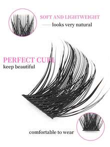 3D Effect DIY Handmade False Eyelashes, Thick & Curly, Soft & Thick T50 Personalized Eyelash Extension, Ultra-Light False Eyelashes, 8-16mm Mixed Length, 0.07mm D-Curl, 10 Rows/120 Pieces, Faux Mink, Single Cluster Design, Suitable For Daily Wear, Parties And Various Occasions, W02 Thick Cluster False Eyelashes - D - View 5
