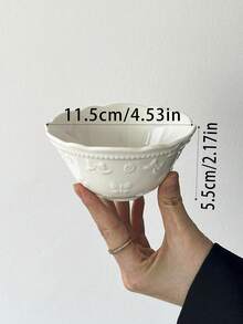 1件/2件法式浮雕花朵蝴蝶结陶瓷碗，早餐燕麦碗，水果沙拉碗，下午茶甜点/冰淇淋碗，家用米饭/意大利面碗，学校用品 - 彩色 - 查看 2
