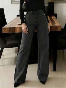 New Women Straight Leg Jeans, Loose Fit Casual Street Style Brand Relaxed Fit Jeans, Women Denim Pants And Clothing Spring - 灰色 - 查看 6