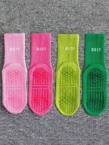 1/3/4 双装女士防滑普拉提中筒袜，鞋底带防滑点，运动袜 - 彩色 - 查看 17