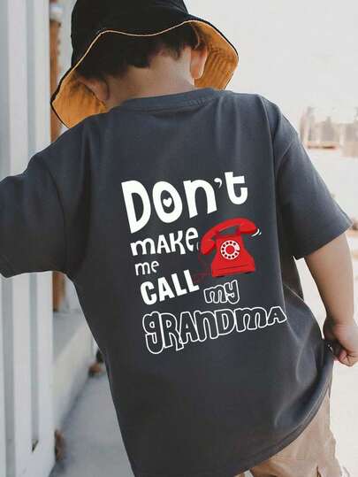 Young Boy Casual Graphic Print Crew Neck Short Sleeve T-Shirt, Summer Top