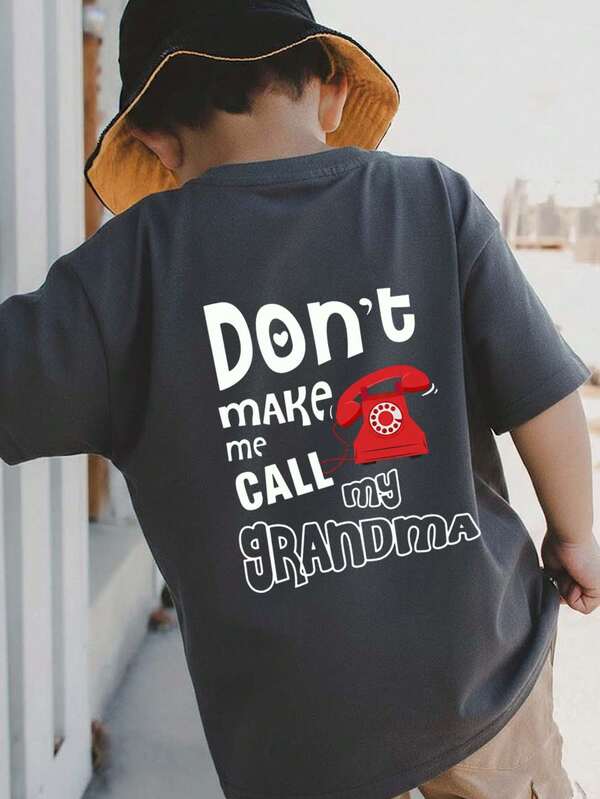 Young Boy Casual Graphic Print Crew Neck Short Sleeve T-Shirt, Summer Top