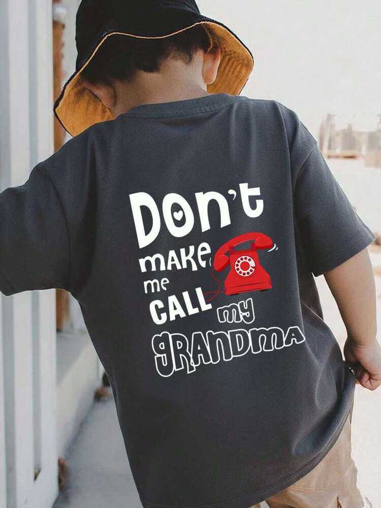 Young Boy Casual Graphic Print Crew Neck Short Sleeve T-Shirt, Summer Top - Dark Grey - View 1