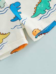 Toddler Baby Boy Summer Clothes Beach Outfit Palm Tree Dinosaur Duck Print Sleeveless Shirt Tank Top Elastic Waist Shorts Set - Màu vàng - Xem 7