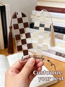 1pc Customized Neutral Checkered Bookmark, Checkered Bookmark, Dark Academia Bookmark, Neutral Aesthetic, Checkered Aesthetic,Customized Plaid Acrylic Bookmark, Handmade Gift For Book Lovers - Multicolor - View 8