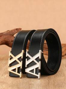 男士字母按扣腰带：优质黑色皮革腰带，配有可调节按扣 | 三种颜色扣环（金色/银色/黑色），适合正装和休闲装，47 英寸，男士理想礼物 - 彩色 - 查看 5