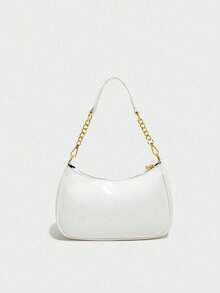 Fashionable Shoulder Bag Features A Classic Letter Pattern And Pearl Cherry Pendant Decoration. Made Of Solid-Color Waterproof PU Material, It Can Be Used As A Shoulder Bag, Underarm Bag, Crescent-Shaped Summer Bag, Beach Vacation Bag, Or Back-To-School Bag. It Can Also Be Used As A Ladies' Wallet, Suitable For Shopping, Outings, And Daily Use. It Also Makes A Great Gift For Friends Or Family. - 白色 - 查看 3