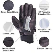 SKYDEER Full Deerskin Leather Winter Drive Work Gloves Extra Soft 100G 3M Thinsulate Thermal Insulated Gloves SD2211T - Black Deerskin Palm - View 2