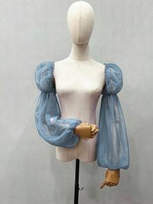 1件黑色网纱双层花瓣袖臂套，弹性长袖口，新娘款 - 彩色 - 查看 30