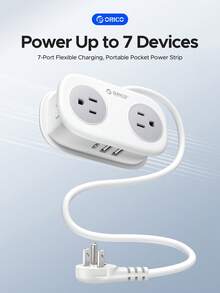 Ổ cắm điện du lịch Orico với cổng USB, 4 ổ cắm AC, 2 cổng USB-A, 1 cổng USB-C, chiều dài dây 1,25m, phích cắm dẹt 45 độ, không có chức năng chống sét lan truyền, thích hợp cho du lịch/gia đình/ký túc xá/văn phòng - AP3, Bộ chuyển đổi nguồn USB - Xem 3
