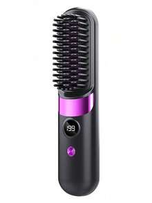 New USB Rechargeable Hair Straightener Brush, Wireless Portable Negative Ion Hair Straightener, 2-In-1 Straightening & Curling Styling, 1800mAh Battery Capacity, Suitable For Home Use And Holiday Gifts - Multicolor - View 12