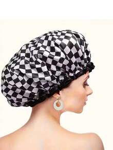 1个/4个装黑白格纹浴帽，PEVA包边，厨房化妆防油防烟，双层女士沐浴帽，家用 - 彩色 - 查看 4