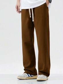 Men's Straight Knit Pants, Loose Fit Casual Sweatpants, Versatile For Spring And Autumn - Coffee Brown - View 4