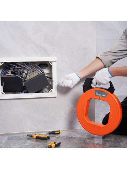 Fish Tape, 240-Foot, 1/8-Inch, Steel Wire Puller With Optimized Housing And Handle, Easy-To-Use Cable Puller Tool, Flexible Wire Fishing Tools For Walls And Electrical Conduit, Non-Conductive