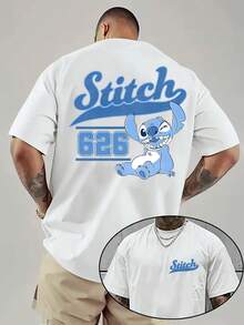 Disney Officially Authorized! Stitch 626 College Style T-Shirt, Front And Back Print, Lilo & Stitch Fan Merch, Retro Cartoon Tee, Experience 626 Tee, Unisex. - 白色 - 查看 1