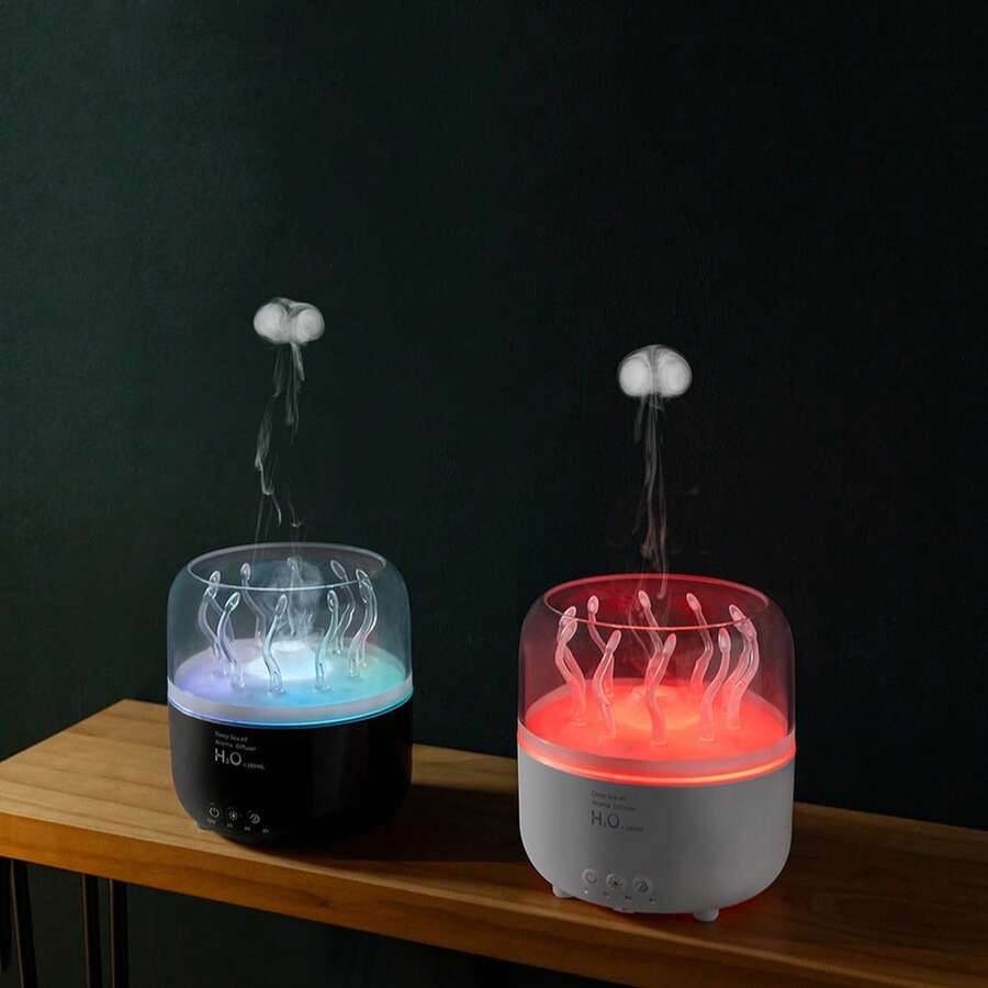 Humidificador de medusa alimentado por USB, capacidad grande de 280ML, temporizador inteligente de 3 velocidades, rotación dinámica, control remoto, tanque de agua de apertura amplia para un fácil llenado y limpieza, ≤12W-DC5V - Multicolor - Ver 1