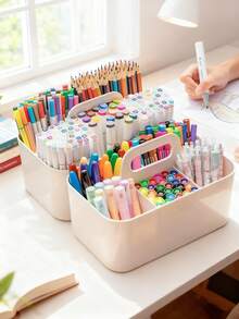 带提手的塑料收纳盒，便携式塑料整理盒，适用于清洁用品、浴室用品、化妆品、工艺品、文具、教室和办公室的收纳整理，手持式收纳盒 - 彩色 - 查看 5