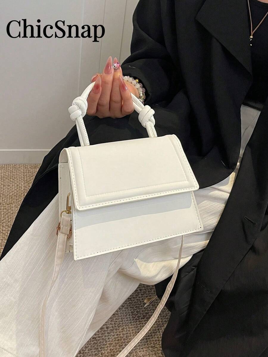 Solid Color Pleated Edge Handbag, Flap Crossbody Bag For Women, Retro Style, White Bag - White - View 1
