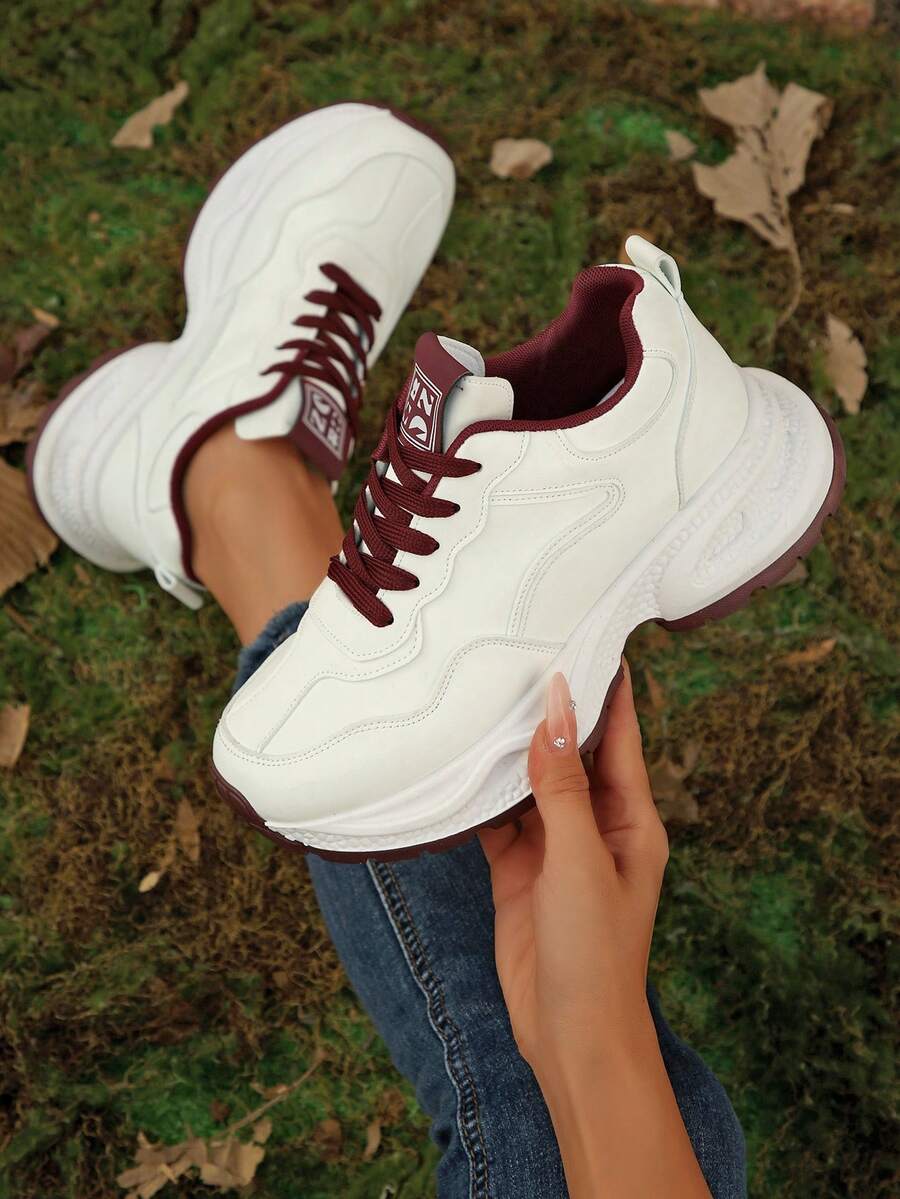 女式厚底运动鞋，2025年新品，秋季厚底休闲舒适运动鞋 - 紅色 - 查看 1