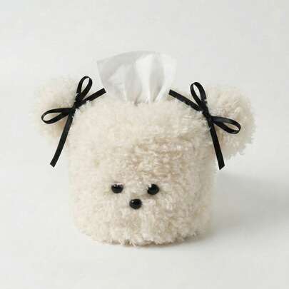 Plush Teddy Puppy Cute Tissue Box, Girls' Facial Tissue Holder, Home Desktop Paper Towel Cover, Living Room Tabletop Decor