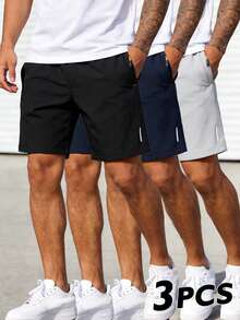 3pcs Men's Summer Quick-Dry Straight Leg Shorts, Casual Outdoor Sports Pants - Multicolor - View 4