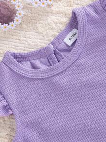 2pcs Summer Baby Girl Fashionable Street Style Sweet Purple Waffle Sleeveless Top Paired With Blue Pants, Purple & White Floral Decor, Suitable For Street, School, Daily Wear - Lilac Purple - View 3