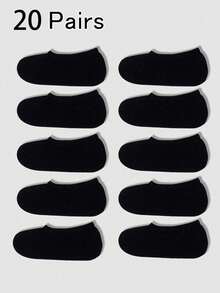 10 Pairs Of Children's Summer Thin Mesh Breathable Pure Black Low-Cut Invisible Boat Socks With Non-Slip Heels, Perfect For Everyday Wear. - Black - View 6