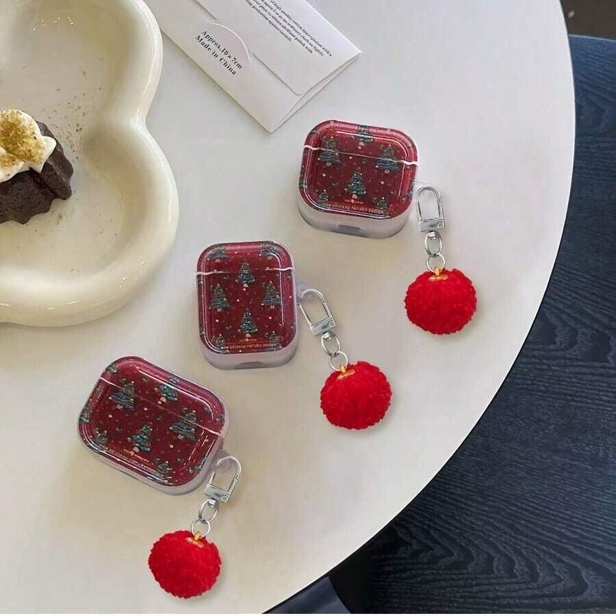 圣诞树图案保护壳，兼容苹果无线充电盒，防刮防摔 - 無色 - 查看 1