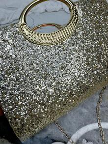 Women's Sequin Evening Clutch Bag, Sparkling Sequin Decor Square Handbag With Round Handle, Glamorous Shiny Tote Bag, Ideal For Pairing With Evening Gowns, Dresses, Cocktail Dresses For Formal Events, Parties, Weddings, Galas, An Excellent Holiday Gift For Women - Gold - View 9