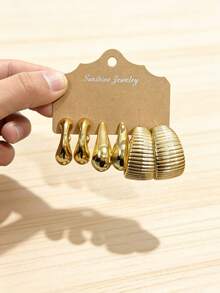 4-16pcs Gold Butterfly, Plum Blossom, C-Shape Earring Set, Suitable For Daily, Date, Vacation, Holiday Wear - Gold - View 8