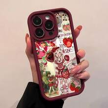 Temática de fresa, rojo, comida y personajes. Esta elegante funda roja es compatible con Samsung, Apple, VIVO, OPPO, , Transsion, ,  y Honor. Fabricada en silicona TPU, ofrece protección contra golpes y caídas, además de una sensación superior. Es un regalo ideal para familiares, amigos y seres queridos, y una opción perfecta para San Valentín y Año Nuevo. - Burdeos - Ver 3