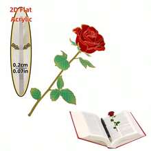 2D打印优雅红玫瑰耐用亚克力书签，金色花茎/情人节、母亲节、生日、教师节、爱书人士的理想礼物 - A - 查看 3