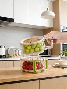 1个带盖可折叠果蔬篮，二合一滤网沥水篮，加厚塑料材质，多功能折叠篮，带提手，适用于厨房，清洗果蔬 - 多功能瀝水籃 - 查看 2