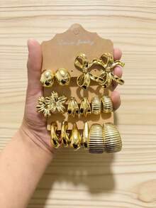 4-16pcs Gold Butterfly, Plum Blossom, C-Shape Earring Set, Suitable For Daily, Date, Vacation, Holiday Wear - Gold - View 1