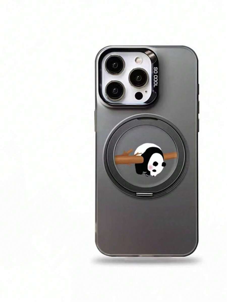 Cute Panda & Kitten Phone Holder Protective Case Compatible With IPhone 13, 14, 15 Pro Max, 16, 16 Pro Max, 17, 17 Pro Max, S21, 22, 23 PLUS, 24 ULTRA, 25, 25 Plus, 25 Ultra - Black Climbing Panda - View 1