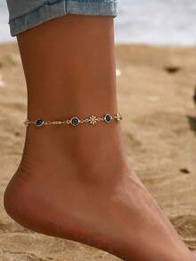 1pc Casual Daisy & Evil Eye Anklet - Gold - View 4