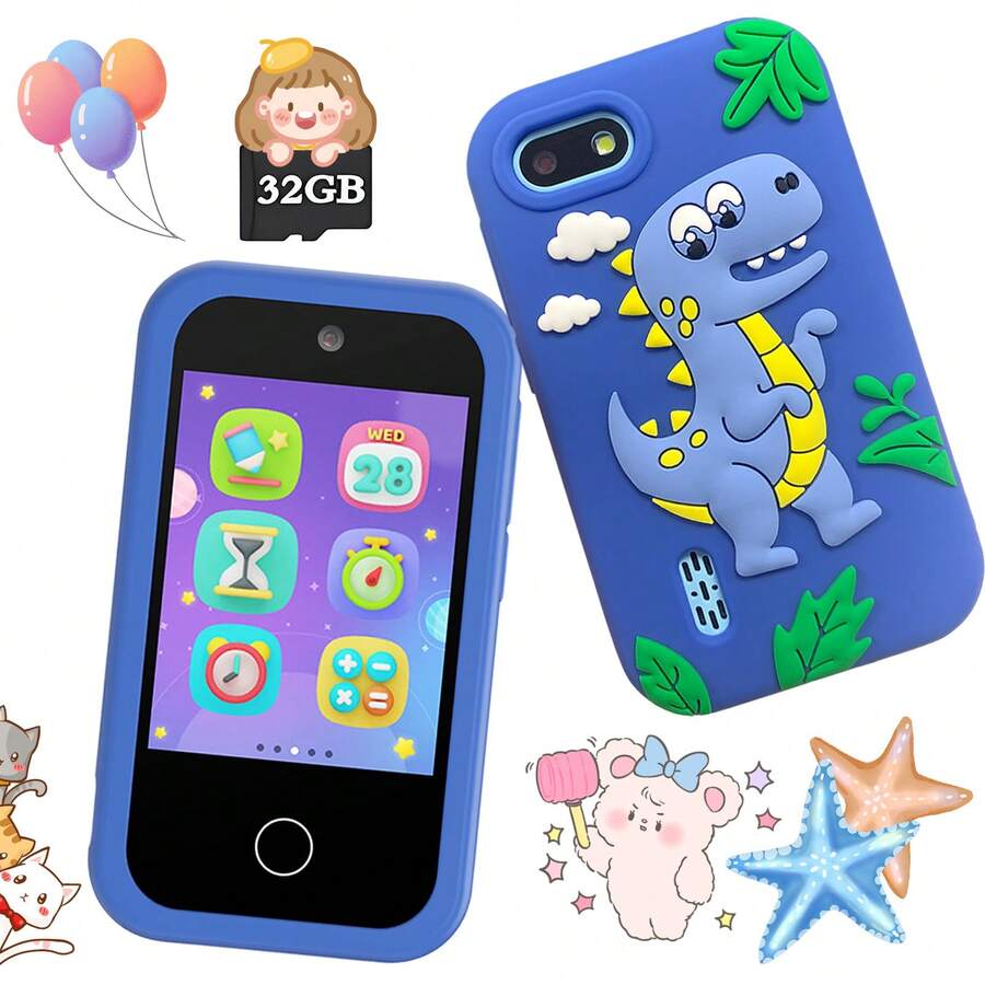 Điện thoại thông minh đồ chơi trẻ em màn hình cảm ứng HD 2.8 inch, camera kép, thẻ nhớ 32GB, pin 600mAh bền lâu, hỗ trợ 12 ngôn ngữ, kèm ốp lưng silicon hình hoạt hình, món quà tuyệt vời nhất cho trẻ nhỏ. - Nhiều màu - Xem 1