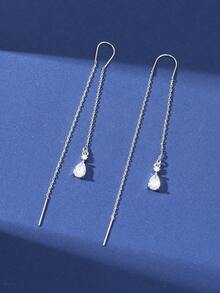 1 Pair Minimalist Elegant Teardrop Shaped Sparkling Cubic Zirconia Earrings, Suitable For Daily Wear, Evening Party, Birthday, Graduation Ceremony, Gift - Multicolor - View 2