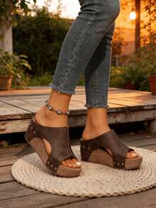 Popular Summer Outerwear, Daily Wear, Vacation Style, Street Fashion Heightening, Comfortable Slip-On, Versatile Casual Thick-Soled Women's Slippers - 高級棕 - 查看 2