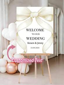 Biển chào mừng nơ hồng tùy chỉnh - Văn bản và ngày tháng có thể tùy chỉnh, trang trí tiệc cưới, sinh nhật, tiệc mừng em bé, lễ rửa tội, lễ đính hôn, tiệc nghỉ hưu màu hồng và vàng trang nhã - Biển chào mừng bằng nhựa dễ treo, trang trí đám cưới và sự kiện. - Nhiều màu - Xem 9