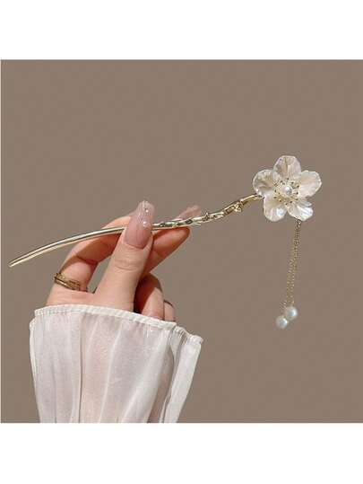 1pc Women's Fashion Pearl Flower Decorated Hair Clip, Elegant Valentine's Day Hair Accessory, Head Accessories, Hair Accessories For Women